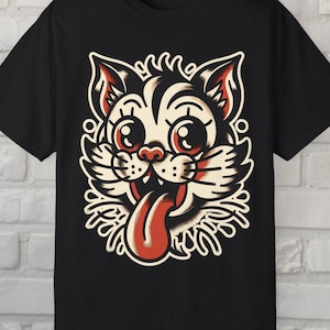 Tattoo Shirt Rockabilly Cat Tee American Traditional Tattoo Tee Gothic Punk Gift For Tattoo Artist XS-5X Unisex Ladies Long Sleeve Hoodie