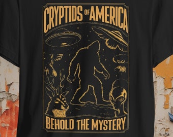Cryptid Shirt Cryptids of America T-shirt Bigfoot Mothman Alien Tee Cryptozoology Cryptozoological Mystery Creature Gift for Fans