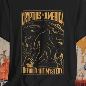 Cryptid Shirt Cryptids of America T-shirt Bigfoot Mothman Alien Tee Cryptozoology Cryptozoological Mystery Creature Gift for Fans