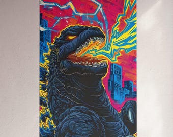 Psychedelic Godzilla Poster Trippy Monster Wall Art Black Kaiju Print Retro Sci Fi Decor Rave Art Style Gift For Godzilla Fan