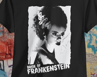 Bride of Frankenstein Shirt | Vintage Goth Style Tee | Horror Movie Top | Elsa Lanchester Graphic | Gift for Gothic Beauties | Black & White