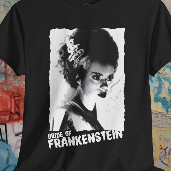 Bride of Frankenstein Shirt | Vintage Goth Style Tee | Horror Movie Top | Elsa Lanchester Graphic | Gift for Gothic Beauties | Black & White