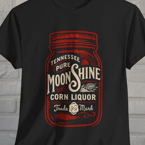 Moonshine Jar T-shirt Tennessee Whiskey Graphic Black Tee Southern Style Country Shirt Vintage Look Gift For Whiskey Drinker