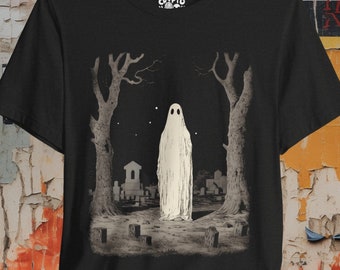Ghost Hunter Halloween T-Shirt | Cemetery Spirit Tee | Haunted Graveyard Top | Spooky October Apparel | Ghostly Paranormal Clothing