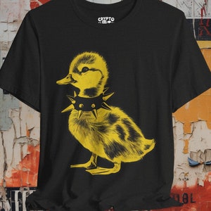 ★SHALOM★ Girls Duck In Trouble Tee Punk T-shirt Baby Duck Graphic Black Tee Emo Punk Teen