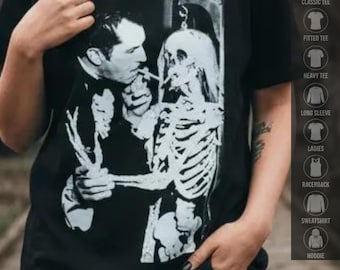 Vincent Price Shirt Gothic Shirt Classic Horror Tee Skeleton Graphic Shirt Creepy Vintage Film Style Gift Unisex Ladies Long Sleeve Hoodie