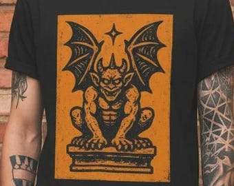 Gargoyle Stone Statue Shirt Gothic Sculpture Black Tee Gargoyle Tee Goth Punk Medieval Horror Shirt Retro Gift For Goth Fans Halloween Gifts