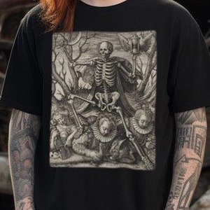 Memento Mori T-shirt with Antique Skull Etching | Goth & Metal Tee | Skeleton Gothic Art Shirt | Dark Goth Aesthetic | Skull Graphic Tee