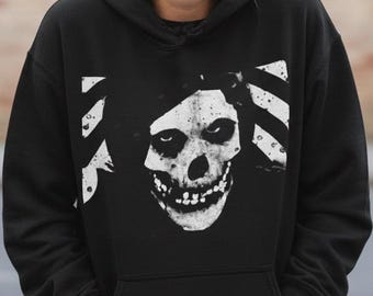 Vintage Punk Hoodie – Horror Skull Gothic Black Pullover