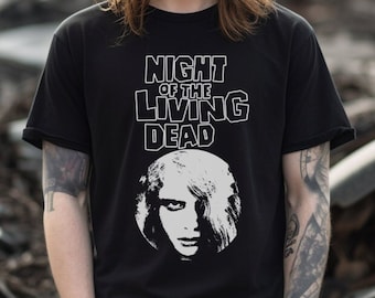 Horror Movie T-Shirt Night of the Living Dead Black Georde A. Romero Tee Vintage Gothic Shirt Gift for Zombie Movie Lovers Goth Fans Gothic