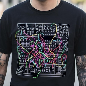 Modular Synth Shirt Eurorack Synthesizer T-Shirt Analog Synth Tee Music Producer Patch Cable Shirt Gift Unisex Ladies Long Sleeve Hoodie