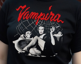 Vampira T-Shirt | Vintage Gothic Icon Maila Nurmi | Classic Horror & Elvira | Goth Punk Tee Long Sleeve Hoodie | Dark Fashion | Gift for Her