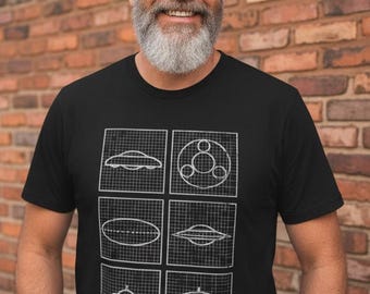 UFO Blueprint Tshirt Flying Saucer Tee Alien Ship Shirt SciFi Nerd Retro Area 51 UFO Gift For Dad Unisex Ladies Long Sleeve Hoodie