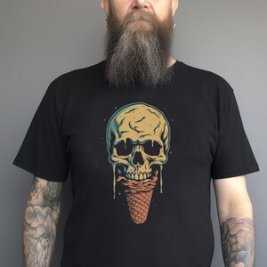 Melting Ice Cream Cone Skull T-shirt | Gothic Tee | Skeleton Graphic Shirt | Dark Humor Top | Creepy Halloween Apparel