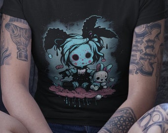 Pastel Goth Doll T-Shirt | Cute Dark Kawaii E-girl Tee | Punk Goth Ladies Top | Womens Alternative Grunge Apparel | Fashion Statement