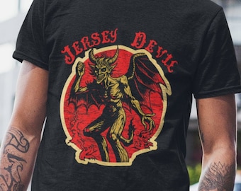 Retro Jersey Devil Graphic Tee, Gothic Style Shirt, Cryptid