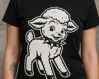 Punk Lamb T-shirt Cute Spiked Collar Sheep Tee Pastel Goth Animal Graphic Shirt Alt Style Gift For Her Unisex Ladies Long Sleeve Hoodie Kids
