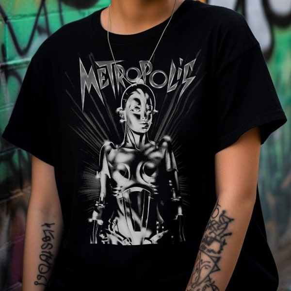 Metropolis Movie T-Shirt | Horror Sci-Fi Classic Top | Goth Gothic Punk Fashion | Gift for Her Him | Retro Film Tee | Cyberpunk Clothing