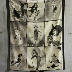 Vintage Witches Blanket, Cozy Throw, Velveteen Plush Blanket, Custom Print Blanket, Soft Blanket for Home, Witchy Gift, Home Decor Throw