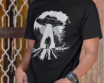 Bigfoot UFO T-shirt Alien Abduction Tee Funny Sasquatch Yeti Cryptid Shirt Gift for Father's Day and Conspiracy Lovers