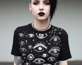 EYES ALL OVER Shirt | Soft Microfiber-Knit | All-Seeing T-shirt | Punk Goth Unisex | Paranormal Fashion | Spooky Tee | Mystic Aesthetic