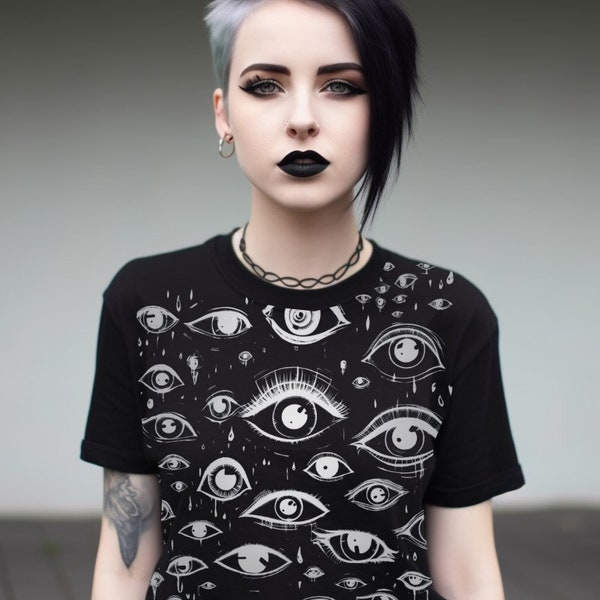 EYES ALL OVER Shirt | Soft Microfiber-Knit | All-Seeing T-shirt | Punk Goth Unisex | Paranormal Fashion | Spooky Tee | Mystic Aesthetic