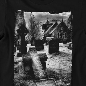Goth Shirt ft. Cemetary Black and White Design for Gothic Fashion Grunge Aesthetic and Punk Fashion T-shirt for fans of Halloween & macabre