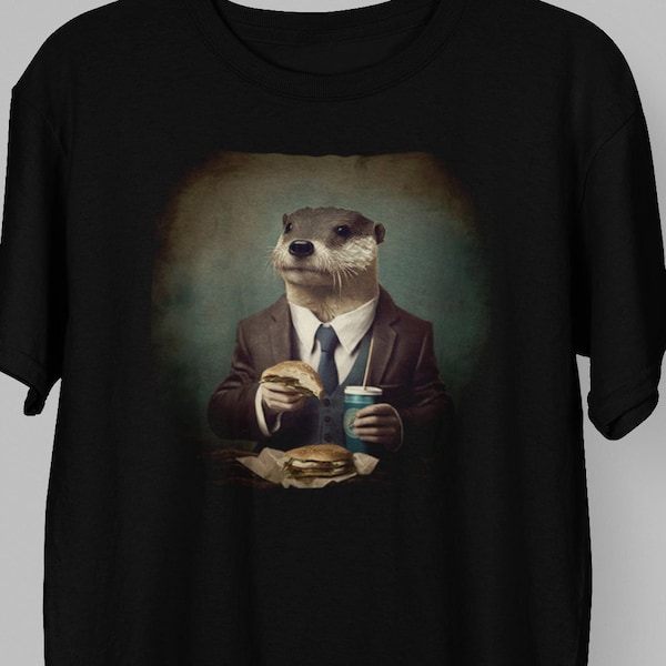 FAST FOOD OTTER T-Shirt | Punk Goth Gothic Rockabilly | Funny Humor Novelty | Animal Theme Tee | Sloth Llama Inspired | Quirky Cute Apparel