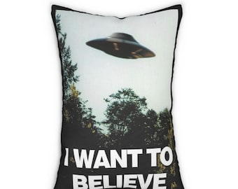 UFO throw Pillow ft. X-files I Want to Believe Throw Pillow for Couch or Chair Pillow for Living Room Gothic Home Decore  sci-fi alien