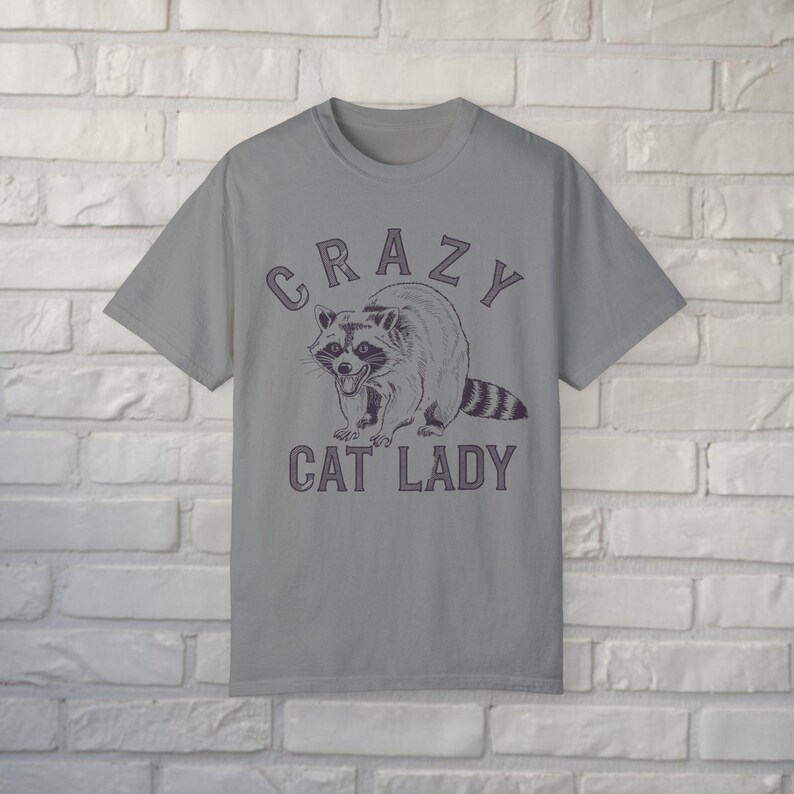 Crazy Cat Lady Shirt Funny Raccoon Tee Comfort Colors Graphic T-Shirt Animal Lover Retro Vintage Aesthetic Gift For Pet Owners Granite