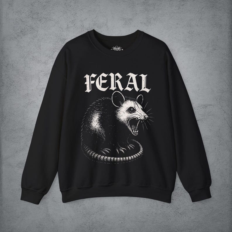 Feral Opossum T-Shirt Graphic Possum Shirt Black Tee Possum Shirt Goth Streetwear Metal Goth Punk Possum Unisex Ladies Long Sleeve Hoodie Crewneck Sweatshirt