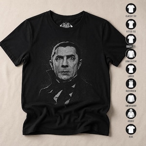 Dracula Shirt Vampire Shirt Bela Lugosi Horror Shirt Gothic Graphic Tee Gift For Spooky Movie Fan XS-5X Unisex Ladies Long Sleeve Hoodie