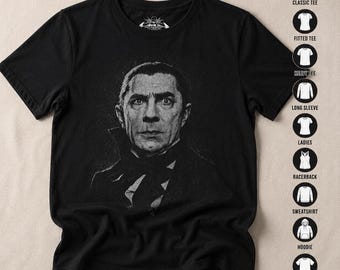 Dracula Shirt Vampire Shirt Bela Lugosi Horror Shirt Gothic Graphic Tee Gift For Spooky Movie Fan XS-5X Unisex Ladies Long Sleeve Hoodie