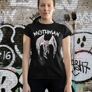 Mothman Shirt Spooky Cryptid Tee Gothic Horror Paranormal Top Punk Aesthetic Point Pleasant WV Gift for Mothman Lovers LADIES