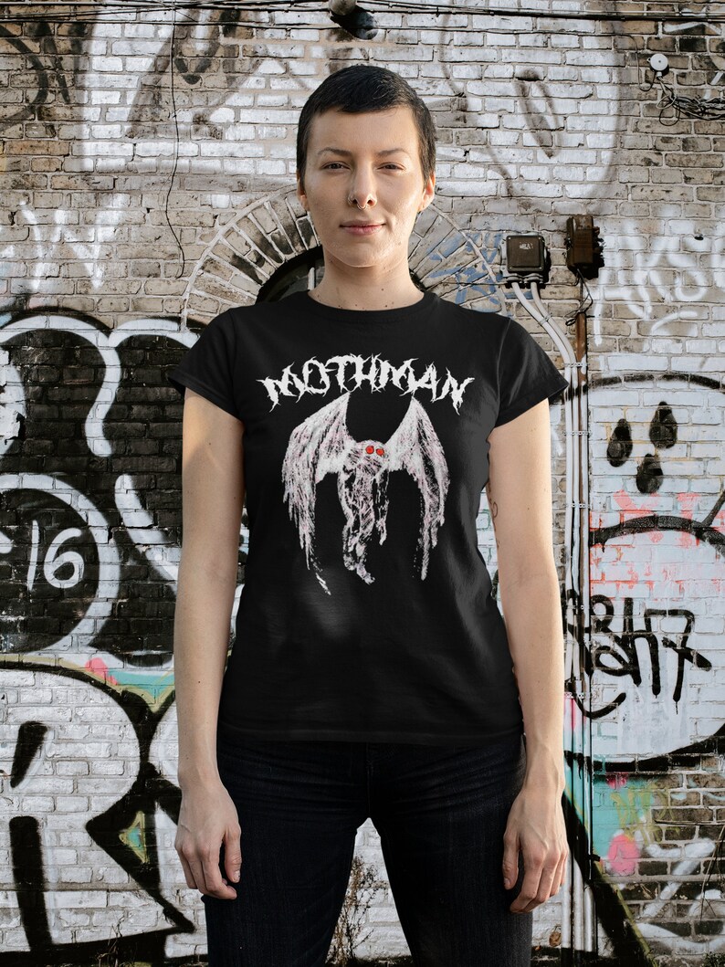 Mothman Shirt Spooky Cryptid Tee Gothic Horror Paranormal Top Punk Aesthetic Point Pleasant WV Gift for Mothman Lovers LADIES