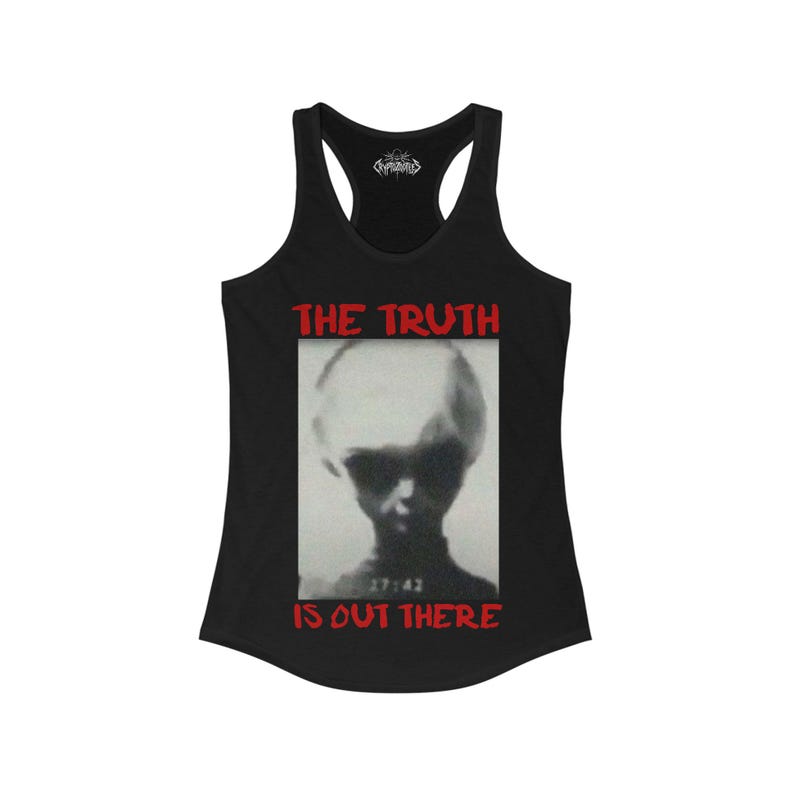 UFO Alien Shirt • The Truth Is Out There Tee • Skinny Bob Retro Alien T-Shirt • UAP Conspiracy Tee • Extraterrestrial Gift - Unisex Ladies Racerback Tank Top