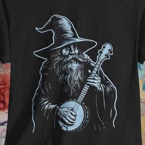 Wizard Banjo Shirt Bluegrass Music Shirt Funny Folk Music Tee Magic Musician Shirt Fantasy Graphic Tee Unisex Ladies Long Sleeve Hoodie