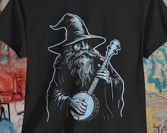 Wizard Banjo Shirt Bluegrass Music Shirt Funny Folk Music Tee Magic Musician Shirt Fantasy Graphic Tee Unisex Ladies Long Sleeve Hoodie