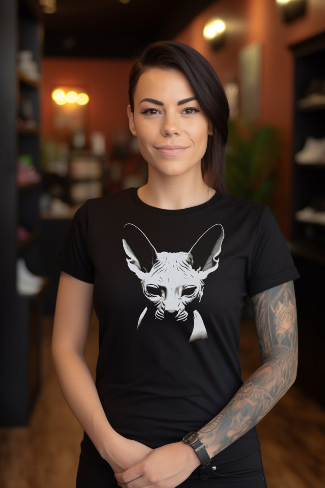 Hairless Cat Definition Sphynx Cat Dad Mom Lover Gift T-Shirt (Black, 2XL) - 50% Cotton - View #6