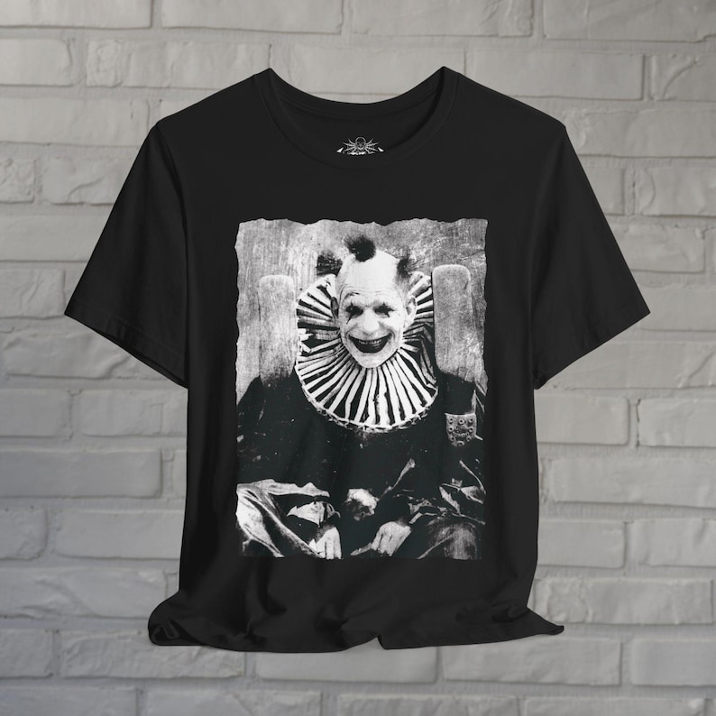 Creepy Clown Shirt Vintage Punk Tee Goth Clothing Metal Macabre Horror Circus Halloween Gift Unisex Ladies Tank Top Long Sleeve Hoodie image 1
