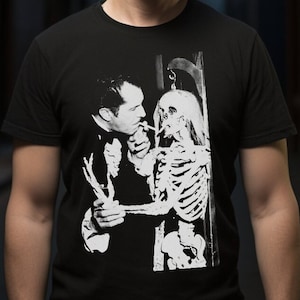 Vincent Price Shirt Gothic Shirt Classic Horror Tee Skeleton Graphic Shirt Creepy Vintage Film Style Gift Unisex Ladies Long Sleeve Hoodie