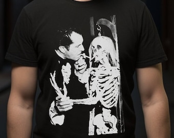 Vincent Price Shirt Gothic Shirt Classic Horror Tee Skeleton Graphic Shirt Creepy Vintage Film Style Gift Unisex Ladies Long Sleeve Hoodie