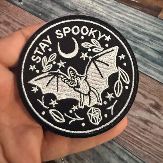 Stay Spooky Patch Embroidered Goth Patch Black Bat Patch Halloween Patch Gothic Style Creepy Iron On Patch Gift For Spooky Girl