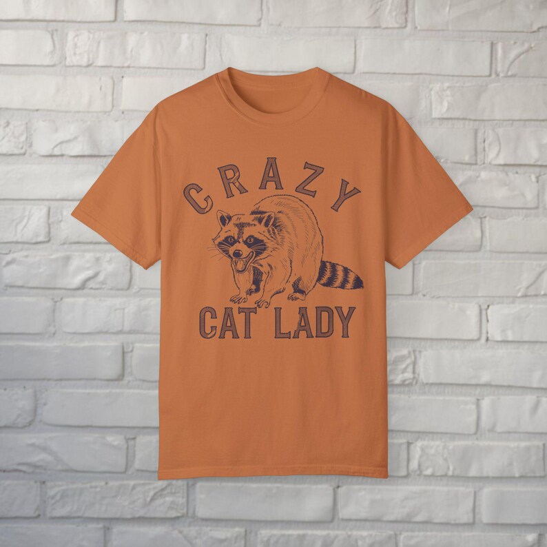 Crazy Cat Lady Shirt Funny Raccoon Tee Comfort Colors Graphic T-Shirt Animal Lover Retro Vintage Aesthetic Gift For Pet Owners Yam
