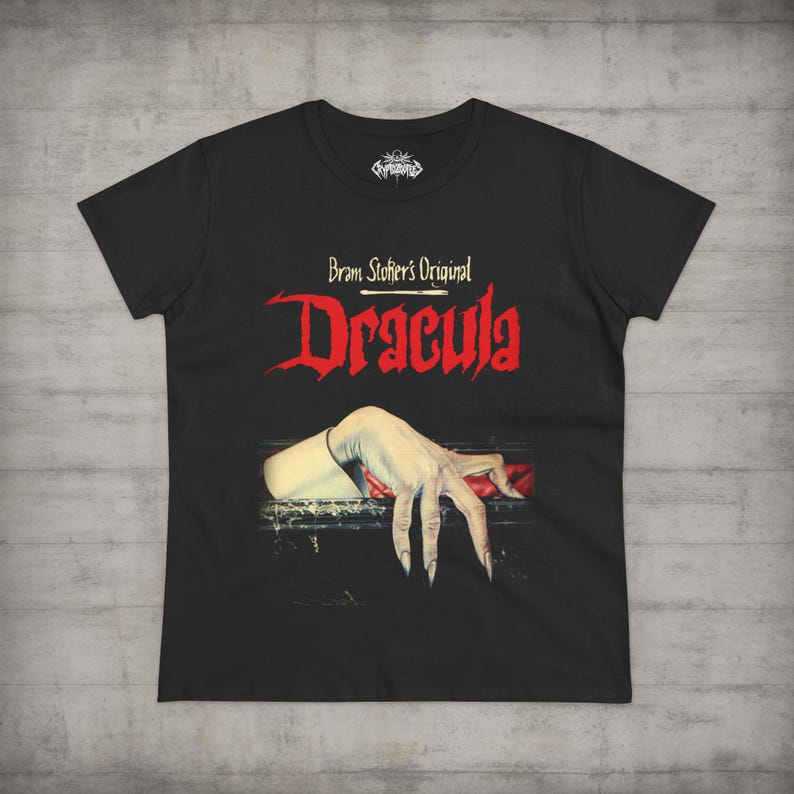 Dracula T-Shirt Vampire Graphic Tee Bram Stoker Shirt Dracula Horror Goth Vampire Halloween Gift Unisex Ladies Long Sleeve Hoodie Kids Ladies Tee