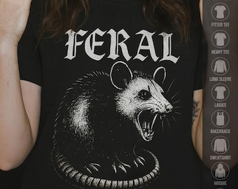 Feral Opossum T-Shirt Graphic Possum Shirt Black Tee Possum Shirt Goth Streetwear Metal Goth Punk Possum Unisex Ladies Long Sleeve Hoodie