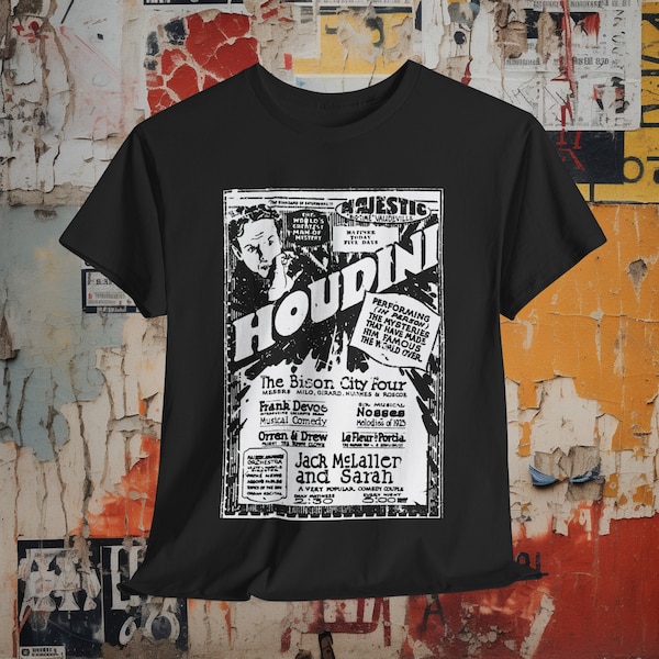 Harry Houdini Vintage Poster Shirt|Punk Goth Fashion|Magician Escape Artist Tee|Retro Graphic Top|Gothic Novelty Gift|Cool Halloween Design