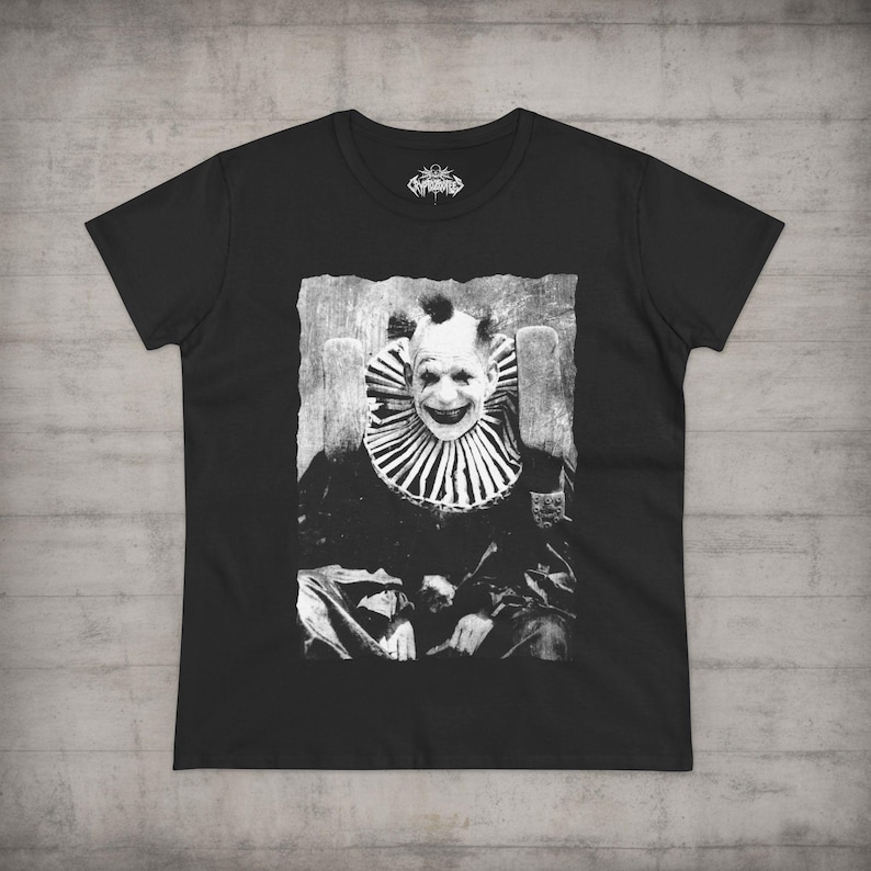 Creepy Clown Shirt Vintage Punk Tee Goth Clothing Metal Macabre Horror Circus Halloween Gift Unisex Ladies Tank Top Long Sleeve Hoodie image 7