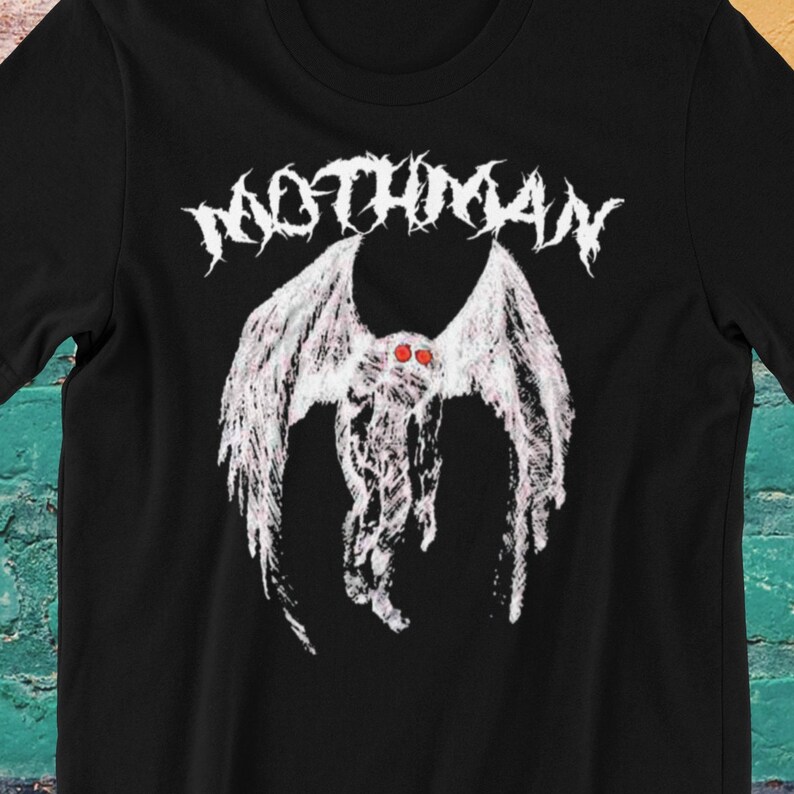 Mothman Shirt Spooky Cryptid Tee Gothic Horror Paranormal Top Punk Aesthetic Point Pleasant WV Gift for Mothman Lovers Classic Fit - Gildan
