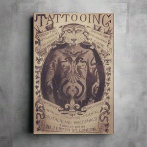 Vintage Antique Tattoo Shop Sign Wall Art - Gallery Wrap Canvas Print - Retro Advertisement Decor for Home or Office - Tattoo Shop Parlor